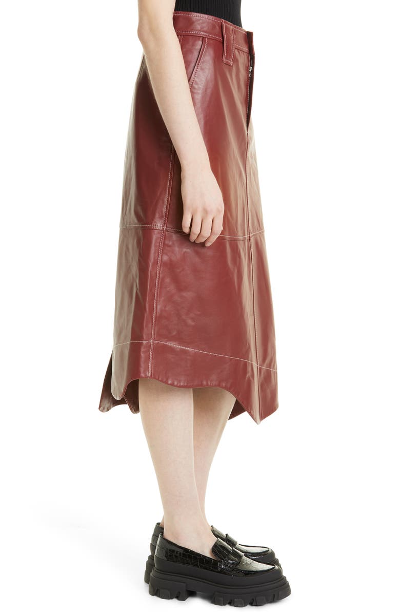 Ganni Asymmetric Leather Skirt, Alternate, color,