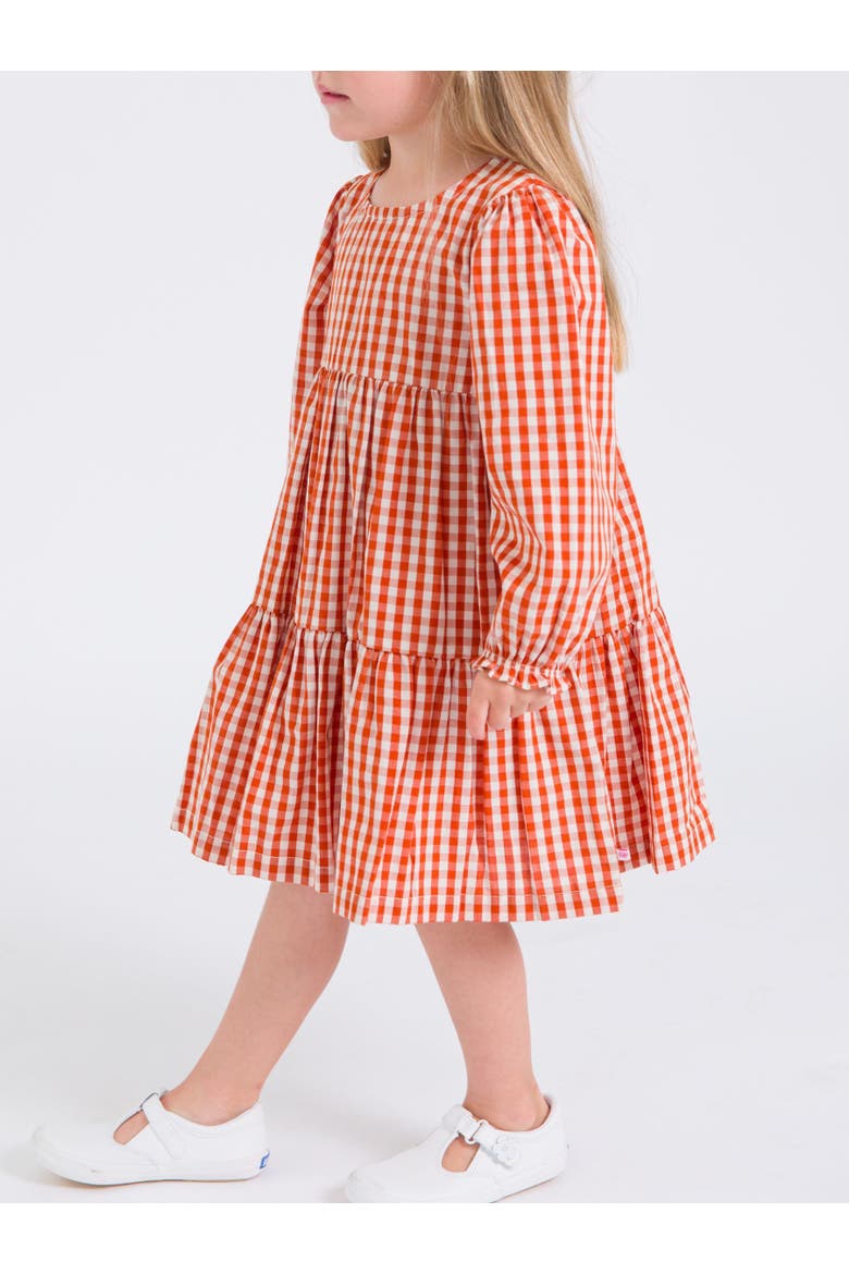 Woven Long Sleeve Tiered Twirl Dress, Alternate, color, Classic Rust Gingham