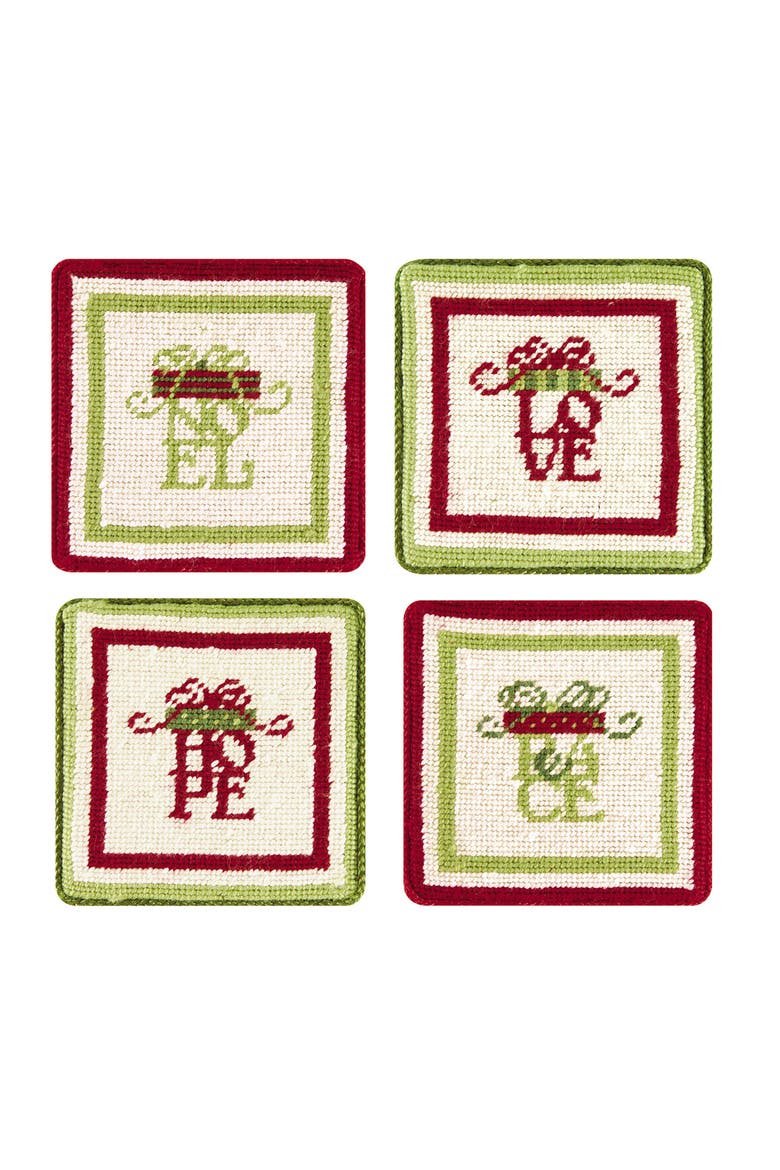 Love Hope Noel Peace Petit Point Coaster 4" x 4", Main, color, Off-White