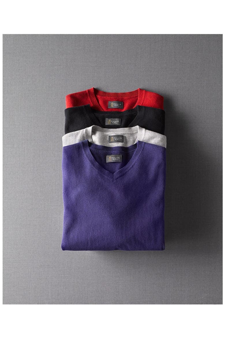 Trim Fit V-Neck Cotton & Cashmere Sweater, Alternate, color, JET BLACK