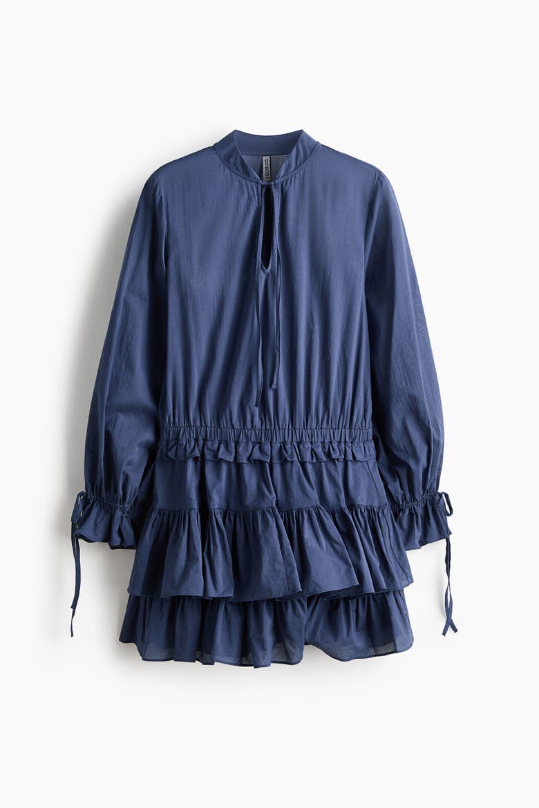 Flounced Cotton Dress, Alternate, color, Dark blue