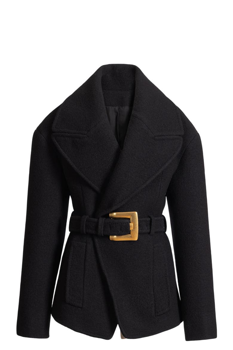 Belted wool pea coat, Alternate, color, black
