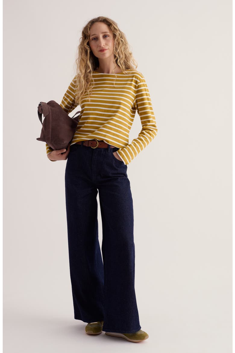 Sailor Stripe Long Sleeve Organic Cotton Top, Alternate, color, DUET BRETON CHAMOMILE