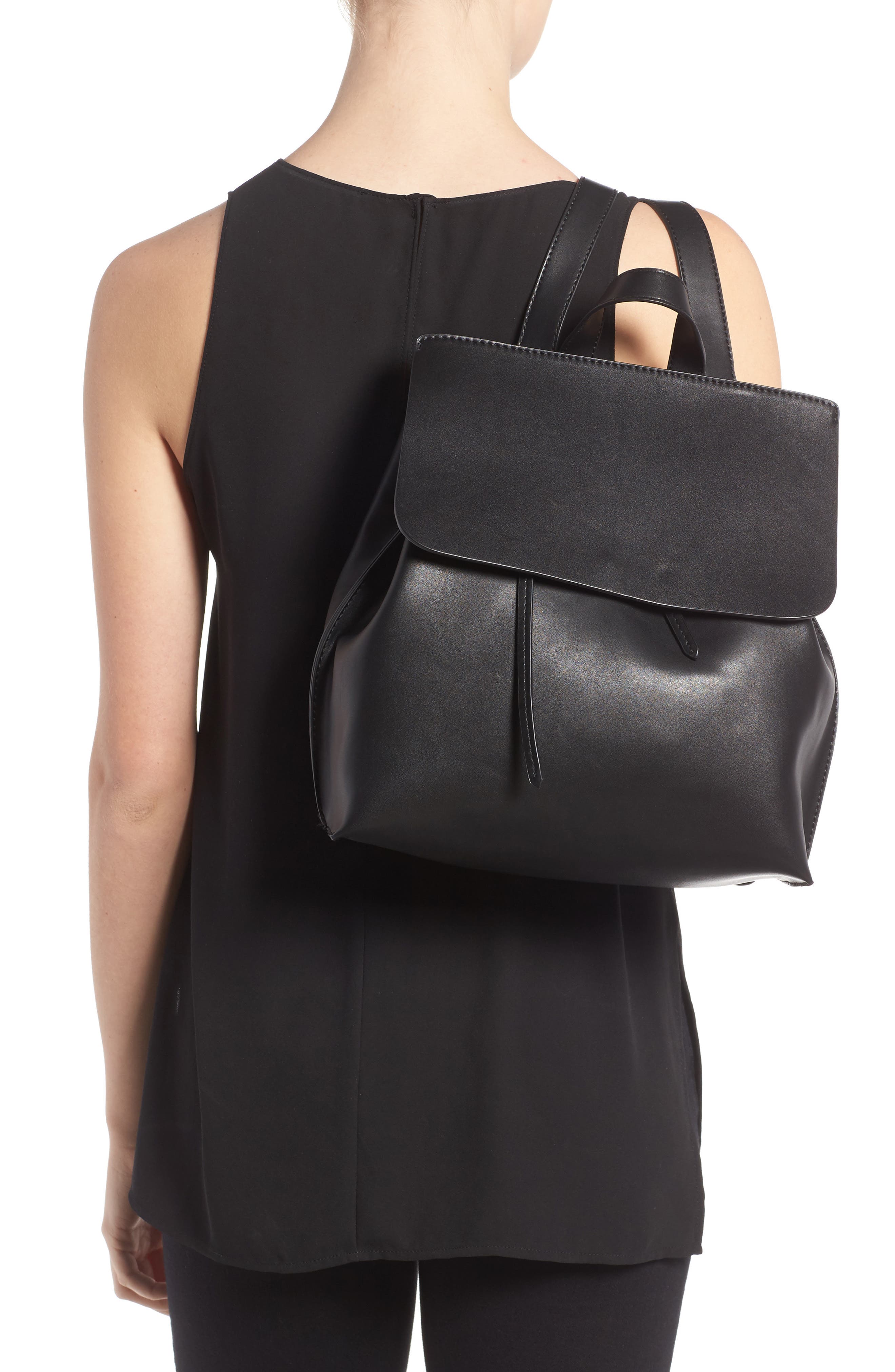 Selena Faux Leather Backpack, Alternate, color, BLACK/ TAN