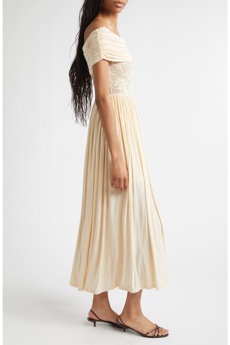 Rebellion Lace Inset Off the Shoulder Draped Dress, Alternate, color, CREAM
