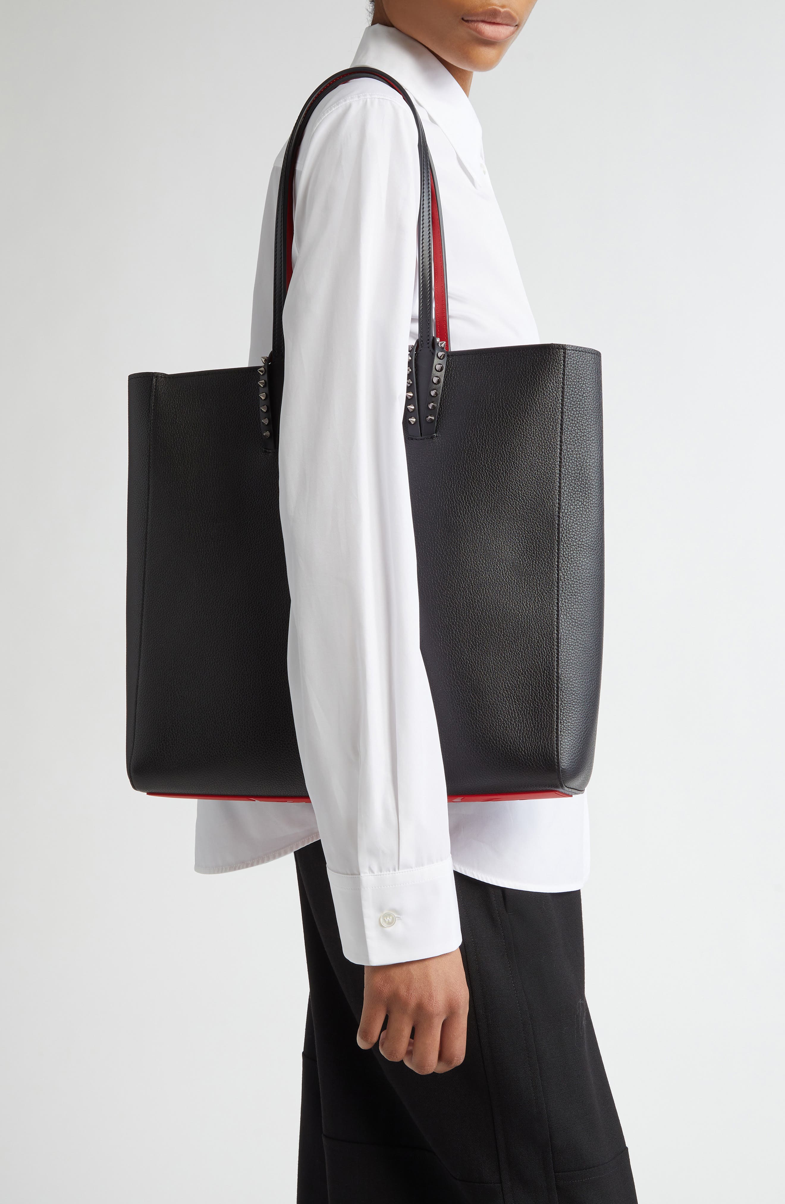 Christian Louboutin Cabata Soft Calfskin Leather Tote Bag, Alternate, color, Black/ Gunmetal