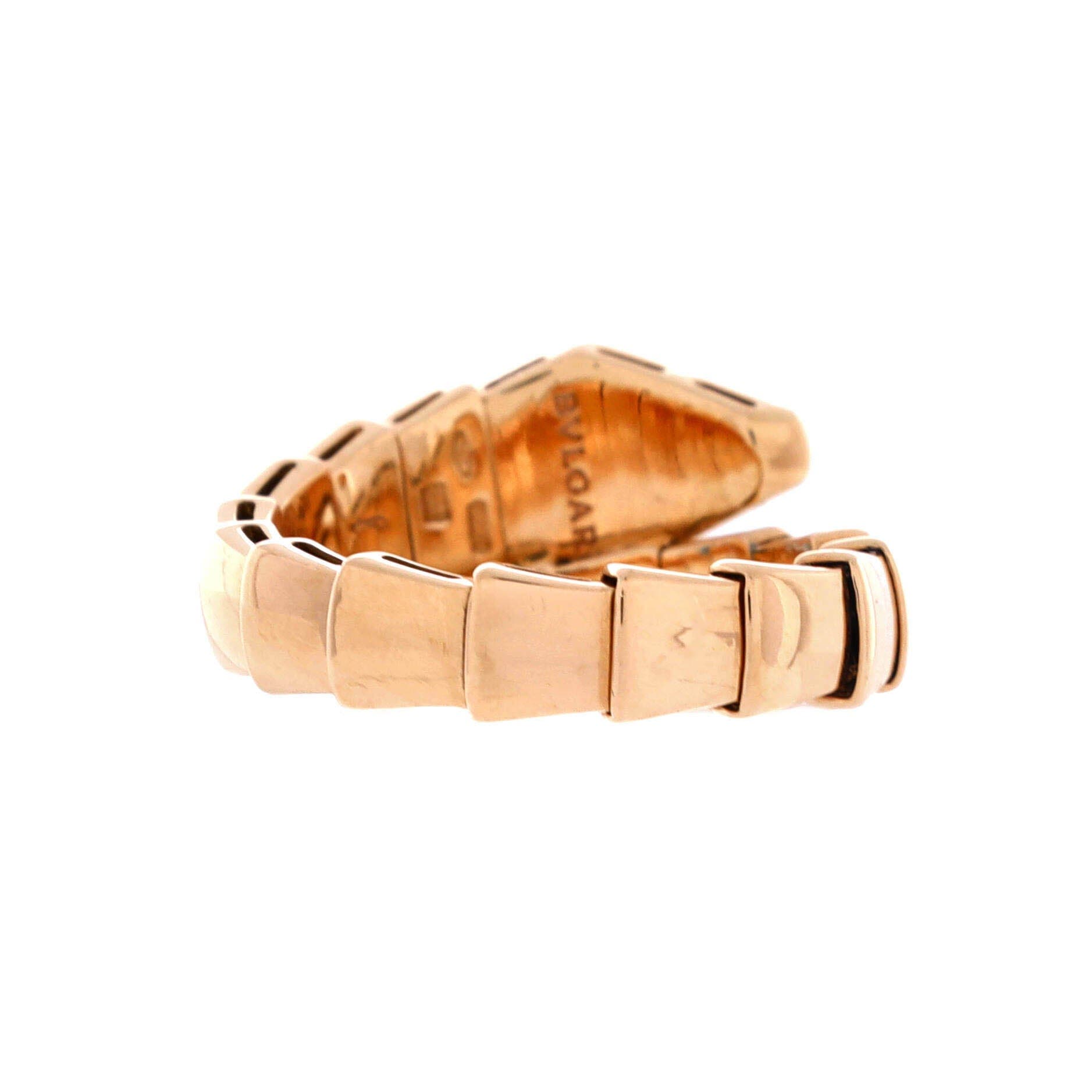 Serpenti Viper One-Coil Ring 18K Rose Gold with Diamonds Wide, Alternate, color, Metallic Gold