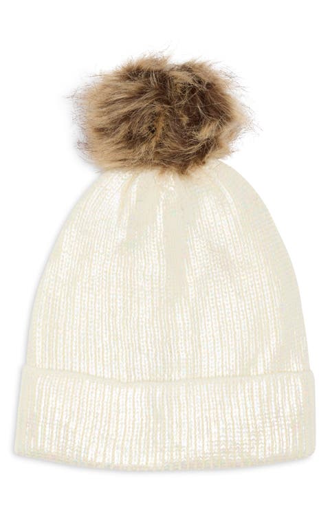 Kids' Metallic Faux Fur Pom Beanie (Big Kid)