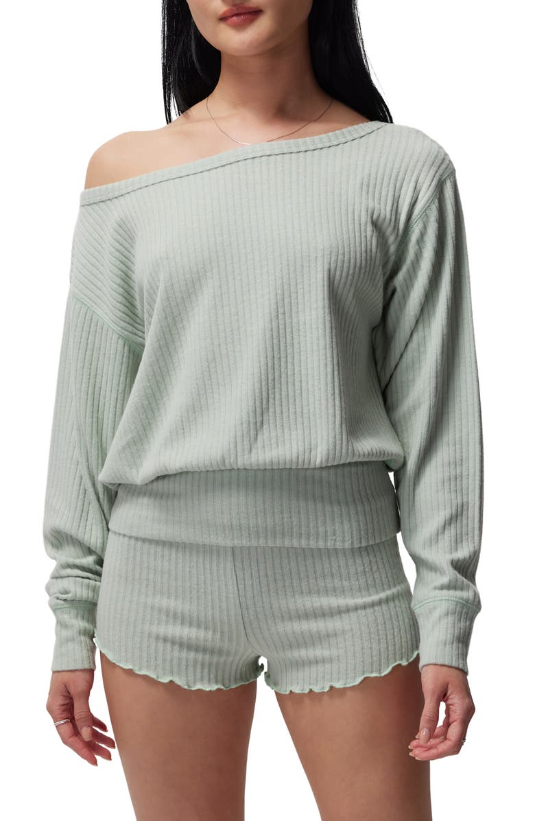 Spiritual Gangster Ballet Vida One-Shoulder Blouson Rib Top, Main, color,