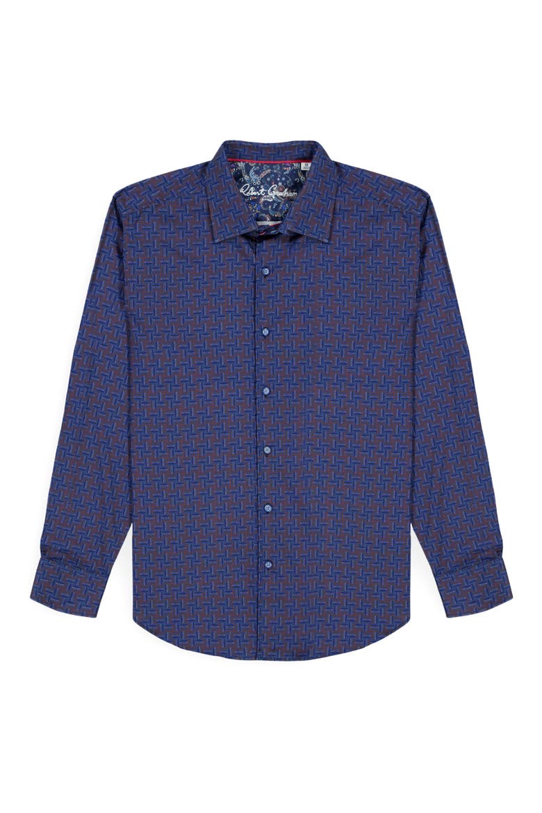 Talbot Geometric Print Stretch Cotton Button-Up Shirt, Alternate, color, BLUE MULTI