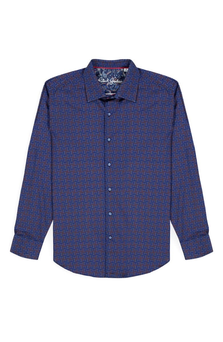 Robert Graham Talbot Geometric Print Stretch Cotton Button-Up Shirt, Alternate, color, Blue Multi