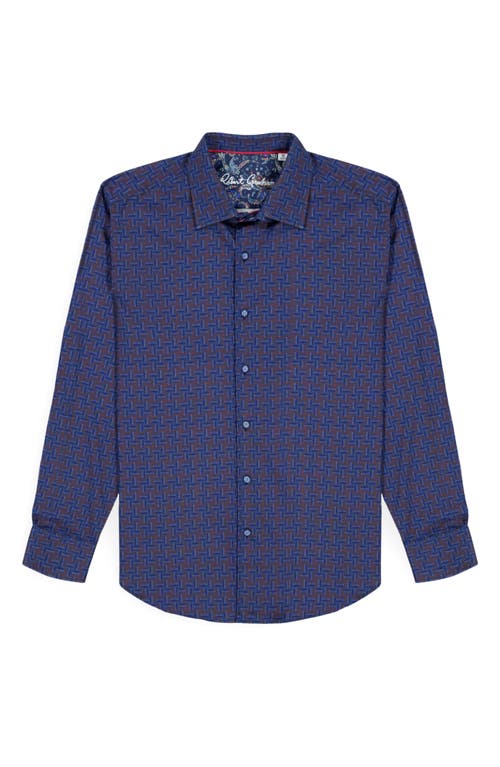 Robert Graham Talbot Geometric Print Stretch Cotton Button-up Shirt In Blue