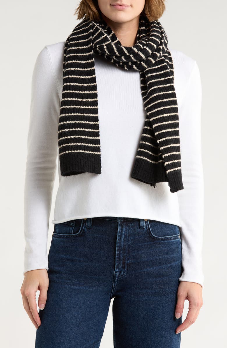 Tasha Ribbed Knit Stripe Scarf, Main, color, Black/ White