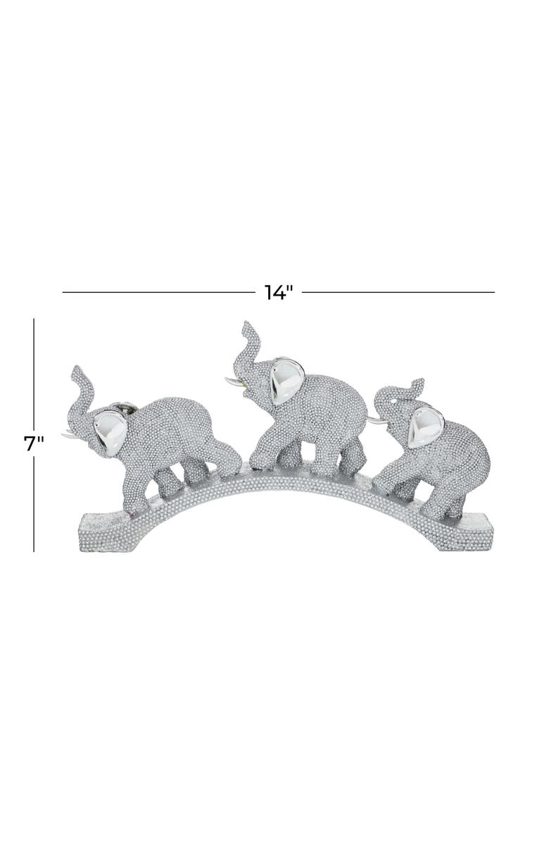 WILLOW ROW Silver Polystone Glam Elephant Sculpture, Alternate, color, Silver