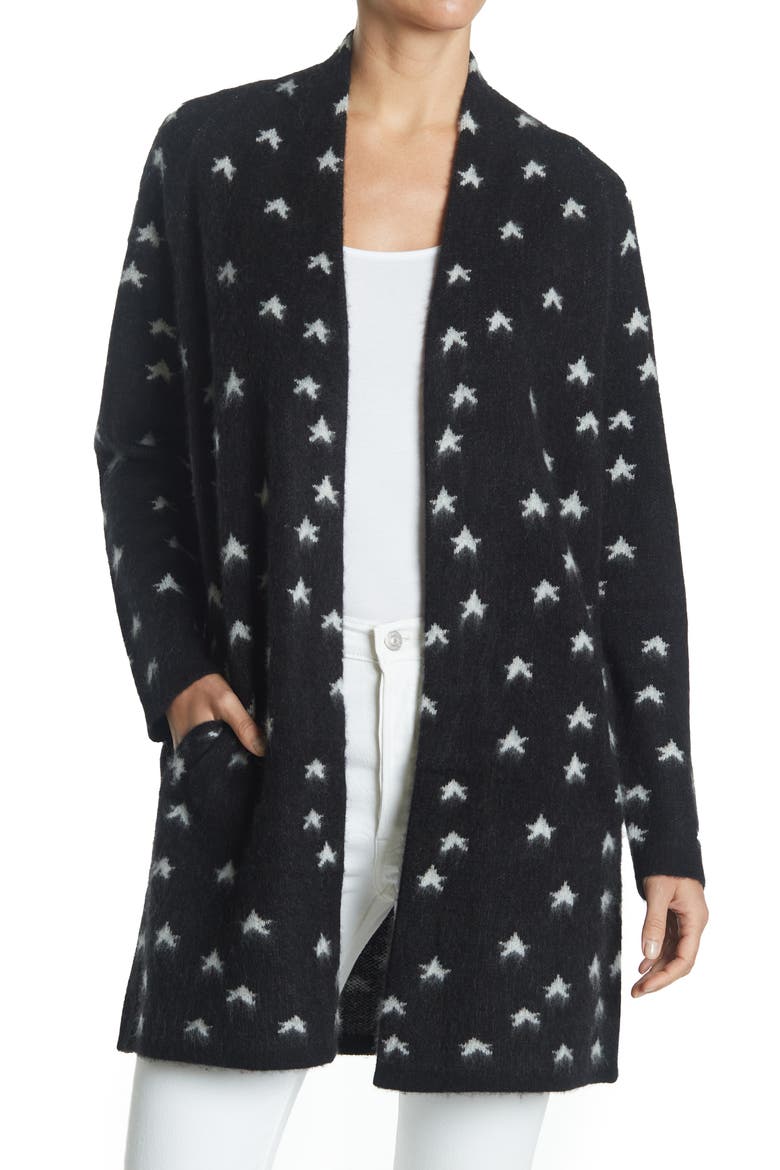 Allyson Star Print Open Cashmere Cardigan, Main, color, BLACK/ CHALK