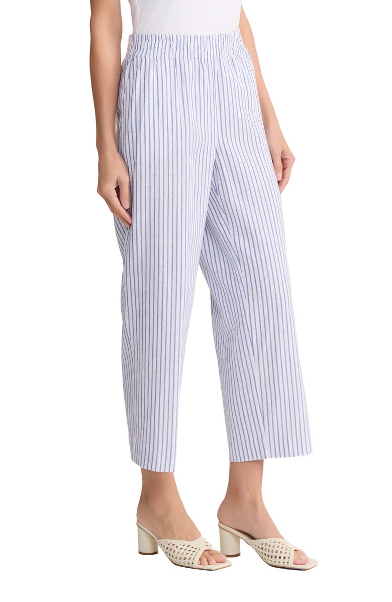 Jones New York Stripe Pull-On Wide Leg Pants, Alternate, color, Natural White/ Light Sapphire