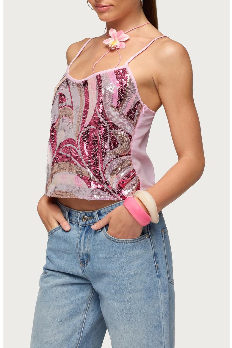 Ceren Abstract Sequin Camisole, Alternate, color, PINK