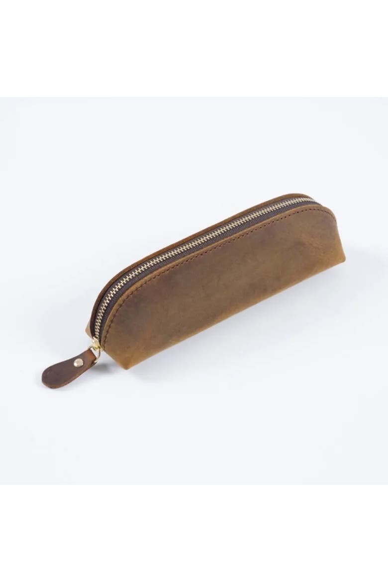 The Paavo Leather Pen Case | Leather Makeup Pouch, Main, color, Brown