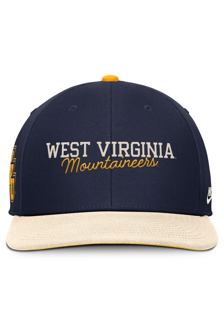 Men's Nike Navy/Cream West Virginia Mountaineers Pro Legacy Script Snapback Hat, Alternate, color, Navy