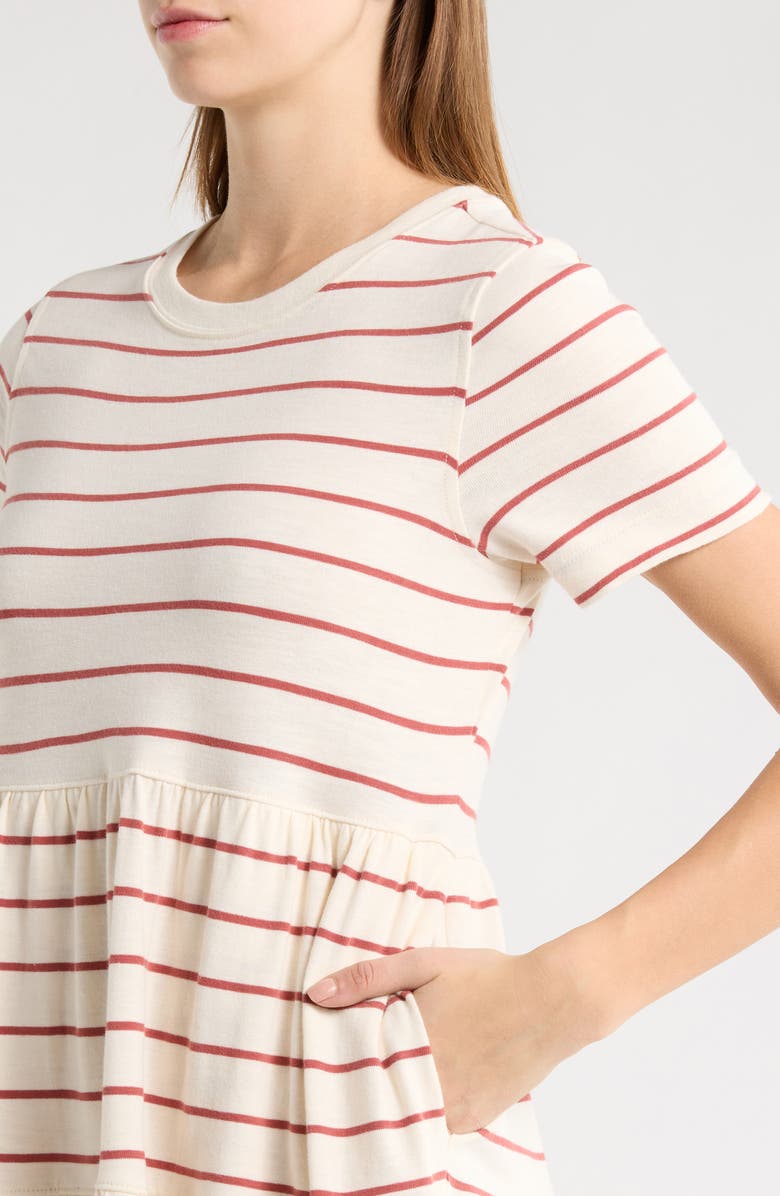 Marine Layer Luxe Stripe Tiered Sueded Cotton Dress, Alternate, color, Withered Rose Stripe