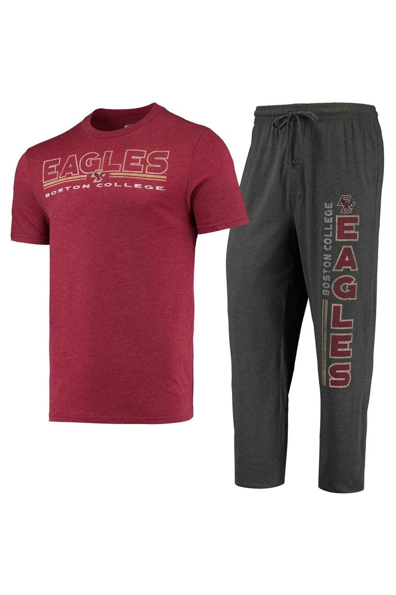Men's Concepts Sport Heathered Charcoal/Maroon Boston College Eagles Meter T-Shirt & Pants Sleep Set, Main, color, Heather Charcoal