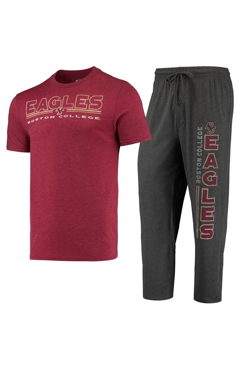 CONCEPTS SPORT Men's Concepts Sport Heathered Charcoal/Maroon Boston College Eagles Meter T-Shirt & Pants Sleep Set, Main, color, Heather Charcoal
