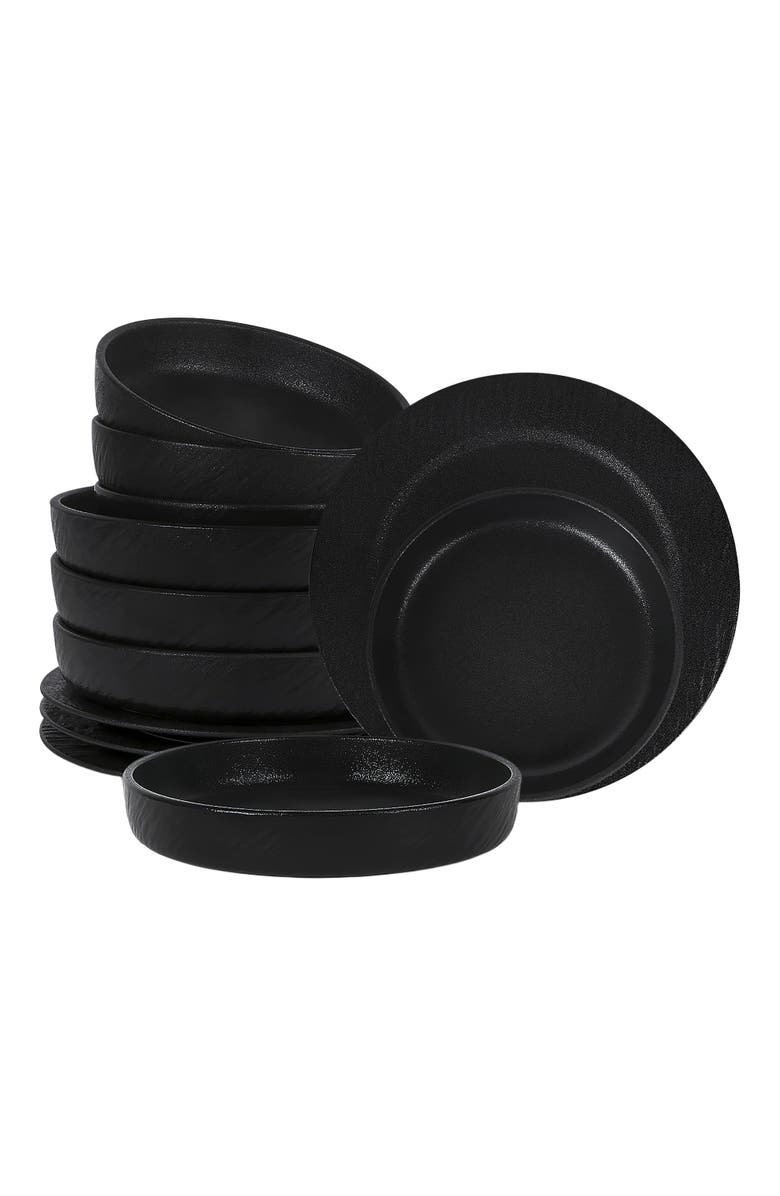 Stone Lain Senso New Bone China 12-Piece Dinnerware Set, Main, color, Black