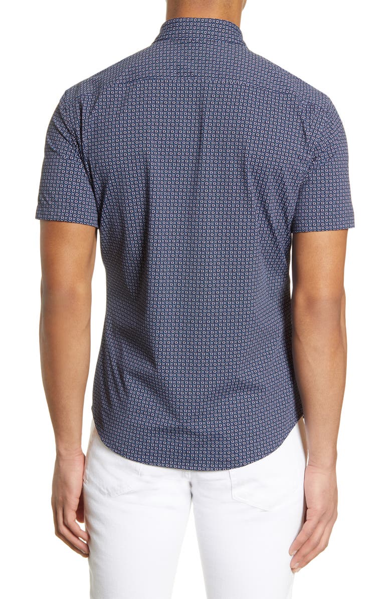 BOSS Robb Slim Fit Mini Floral Short Sleeve Button-Up Performance Shirt, Alternate, color, 