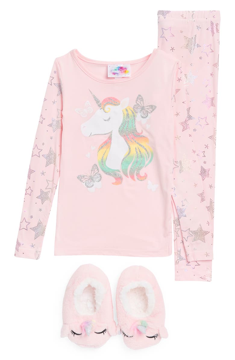 BTWEEN Kids' Unicorn Pajamas & Slippers Set, Main, color,