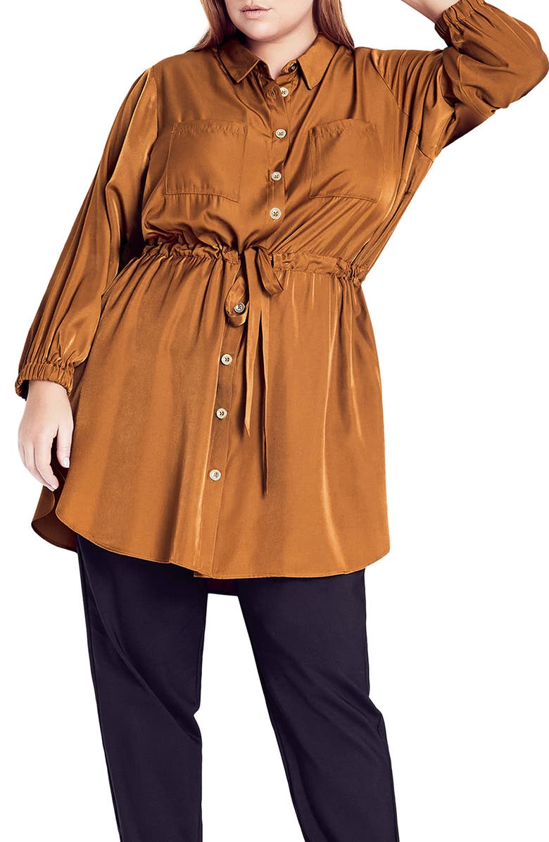 City Chic Cinch Waist Tunic Blouse, Main, color, 