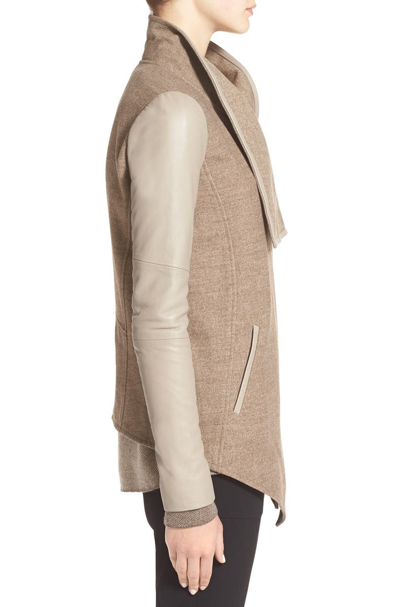 Vince Leather Trim Drape Neck Jacket, Alternate, color,
