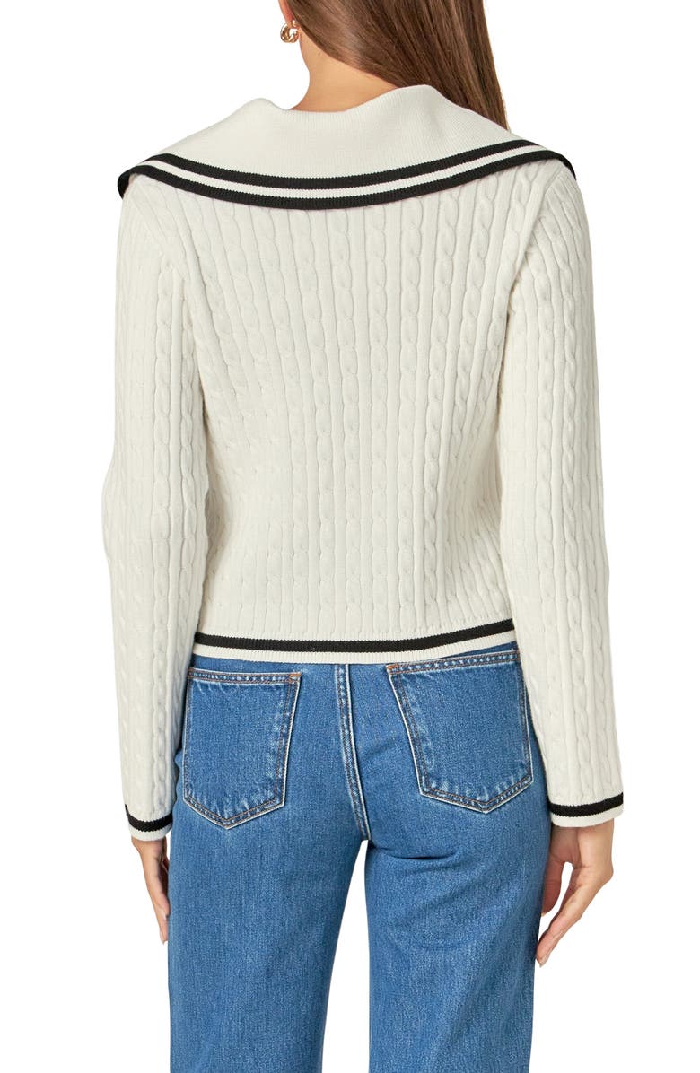 English Factory Sailor Stripe Cable Sweater, Alternate, color, Off White
