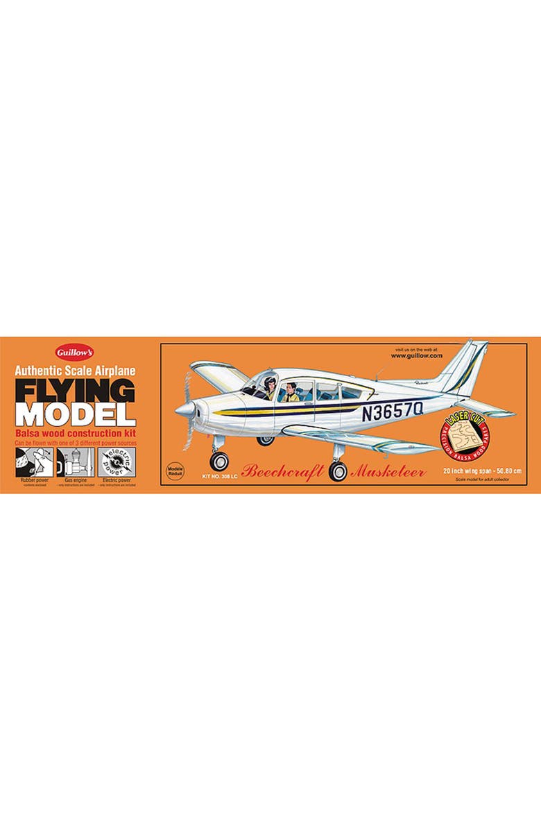 Guillow's Beechcraft Musketeer Laser Cut Model Kit, Main, color, Multicolored