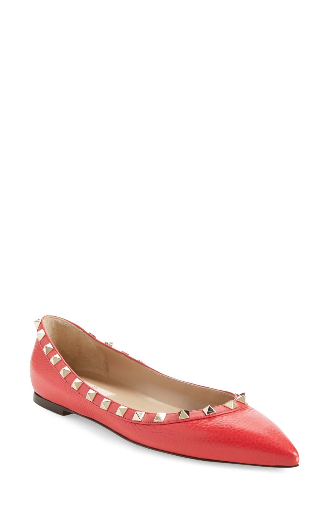 Valentino Rockstud Ballerina Flat, Main, color, FRAGOLA RED LEATHER