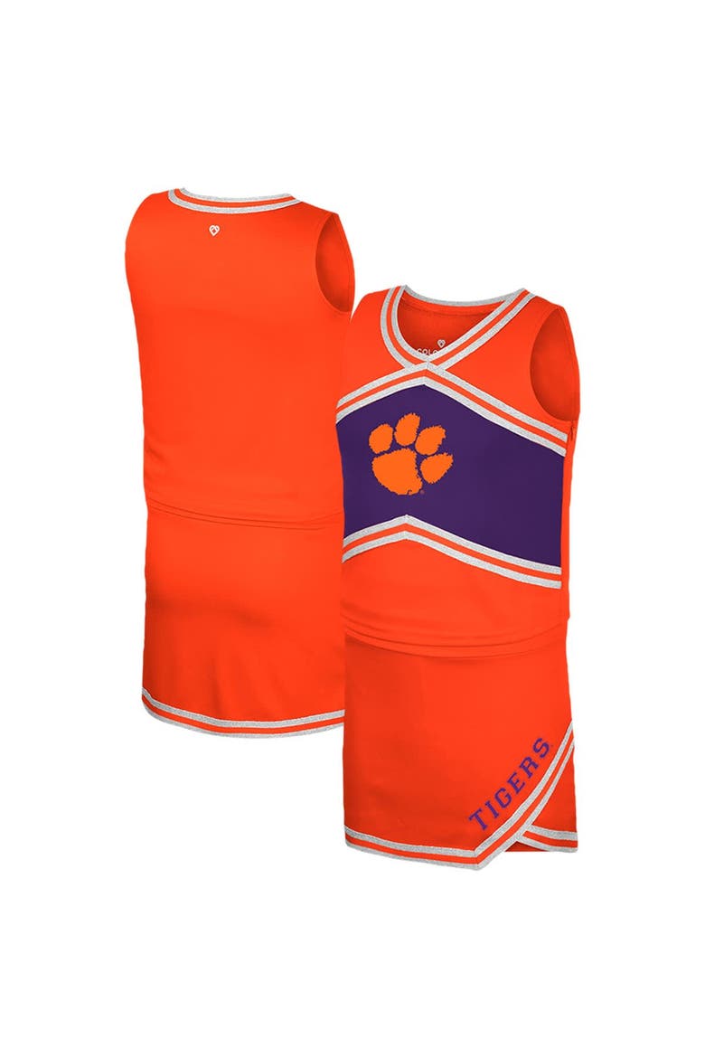 Girls Youth Colosseum Orange Clemson Tigers Cheerleader Top & Skirt Set, Alternate, color, Orange