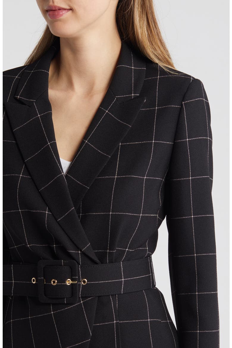 Windowpane Check Belted Blazer & Pants Set, Alternate, color, BLACK IVOR