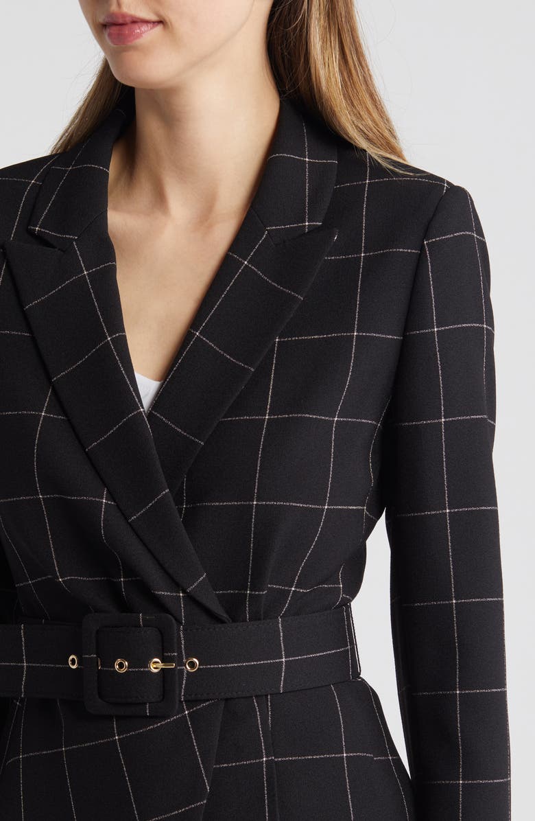 Tahari ASL Windowpane Check Belted Blazer & Pants Set, Alternate, color,