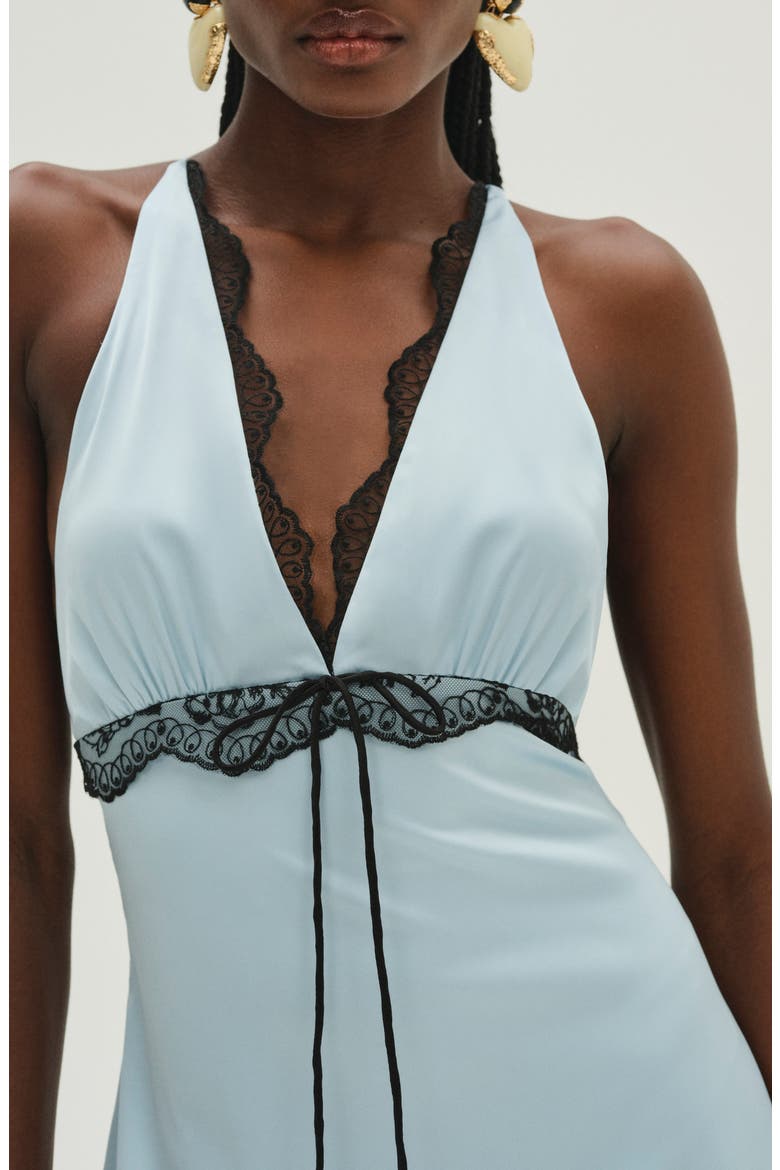 Mariella Lace Trim Satin Maxi Dress, Alternate, color, BLUE