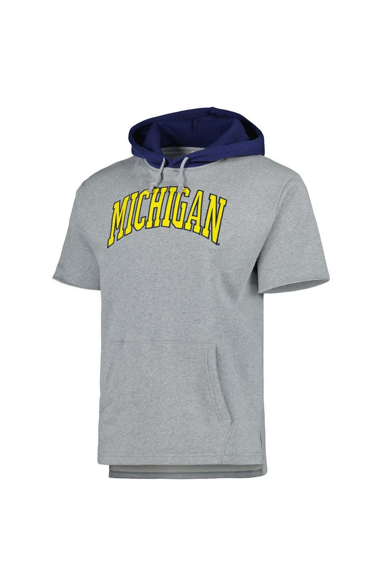 Mitchell & Ness Men's Mitchell & Ness Heather Gray Michigan Wolverines Postgame Short Sleeve Pullover Hoodie, Alternate, color, Heather Gray