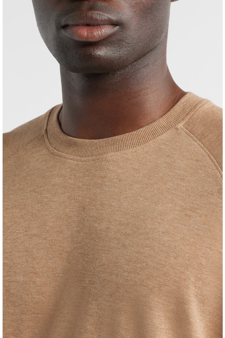Crown Comfort Cotton Blend Piqué Crewneck Sweatshirt, Alternate, color, CAMEL