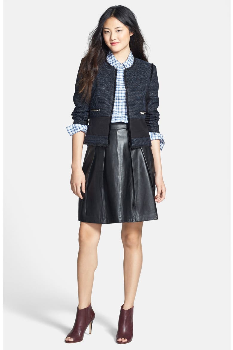 Pleat Leather Skirt, Alternate, color, BLACK