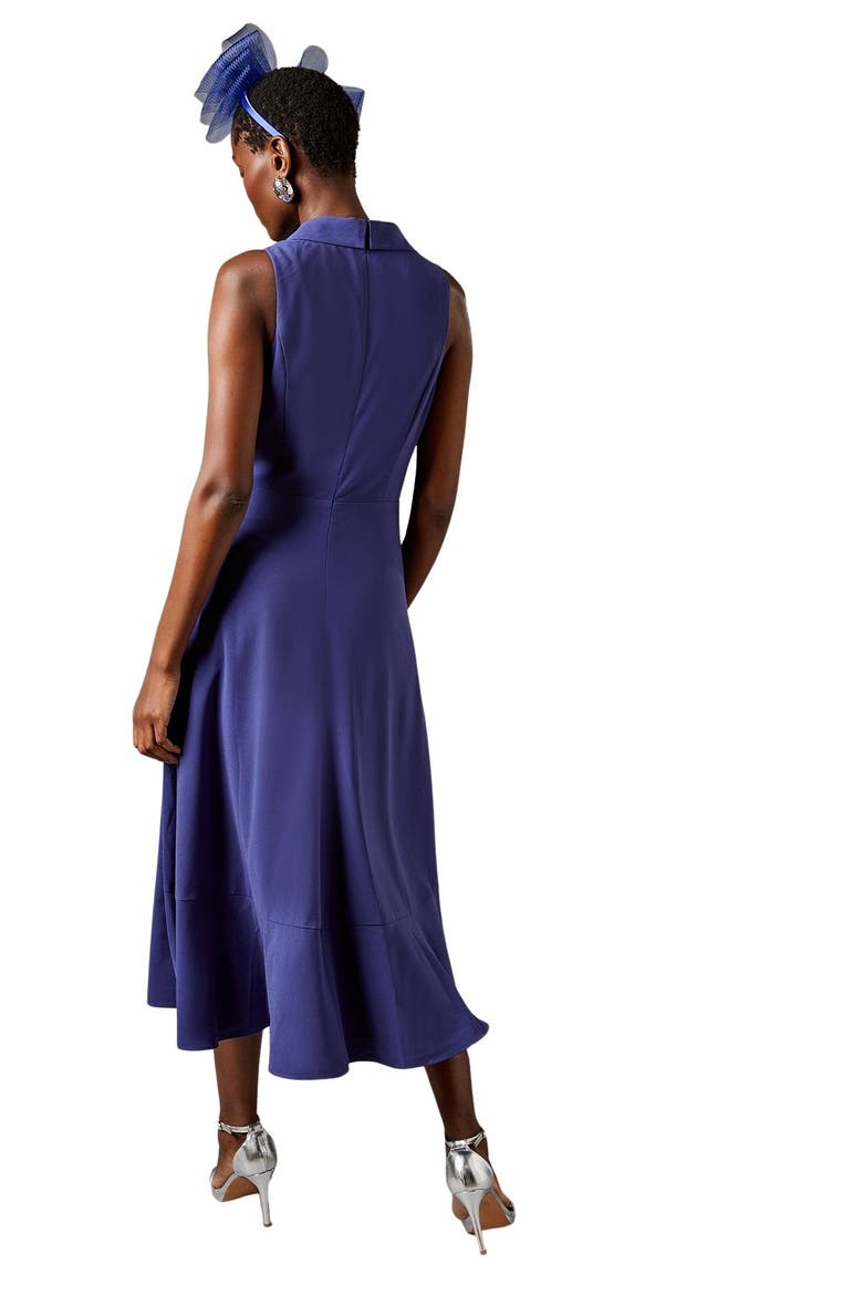 Shawl Collar Ruffle Hem Midi Dress, Alternate, color, Blue