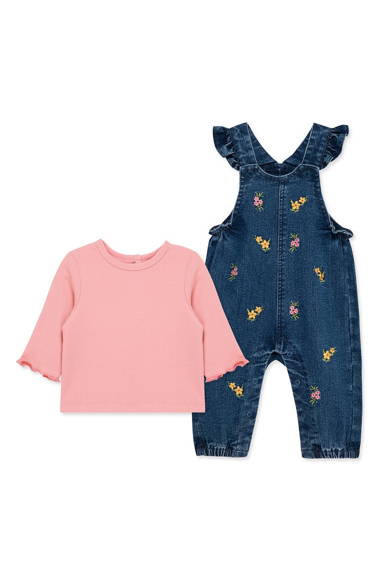 Little Me Floral Embroidered Overalls & Shirt Set, Main, color, 