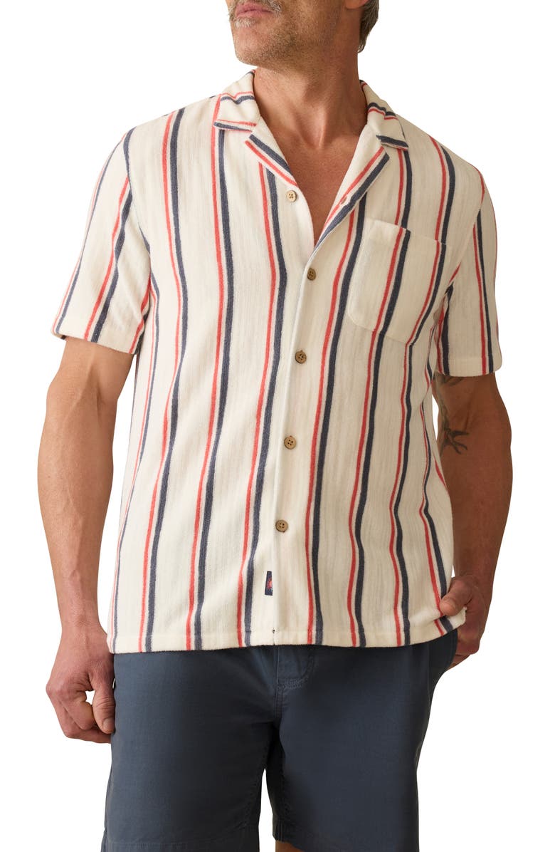 Faherty Cabana Terry Cloth Camp Shirt, Main, color, Beach Club Stripe