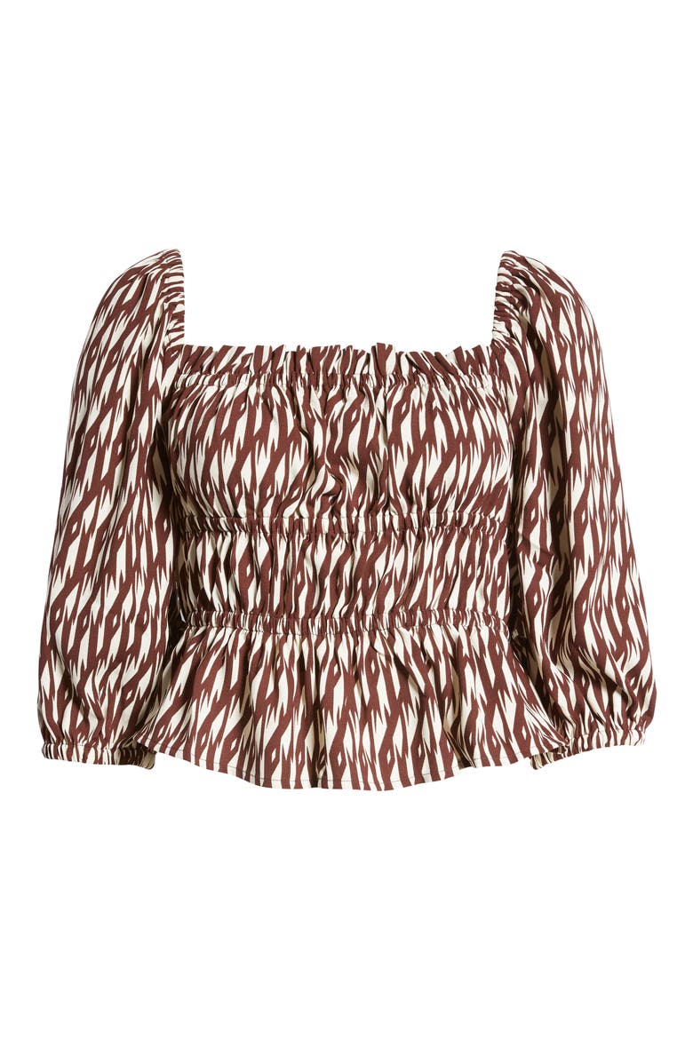 Shirring Detail Square Neck Top, Alternate, color, BROWN-IVORY INVERTED GEO