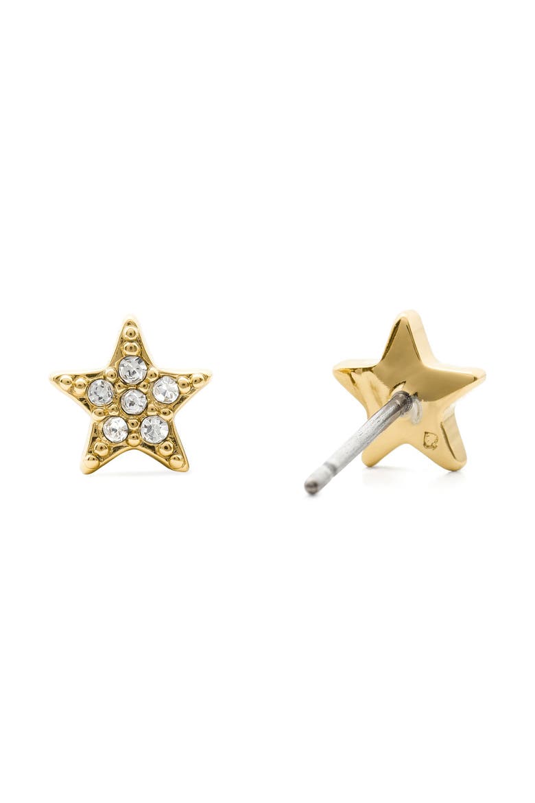 pavé mini star stud earrings, Alternate, color, CLEAR/ GOLD