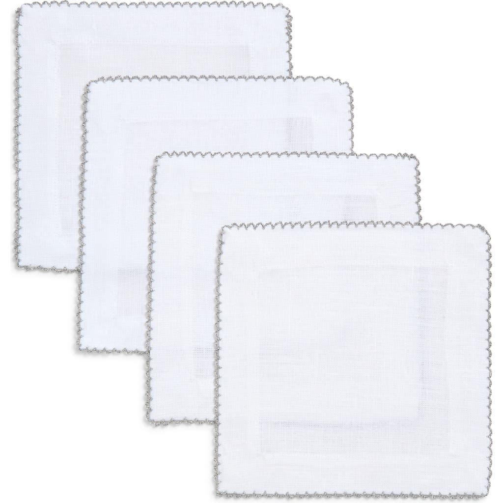 Tina Chen Designs Picot Edge Set Of 4 Linen Cocktail Napkins In Gray