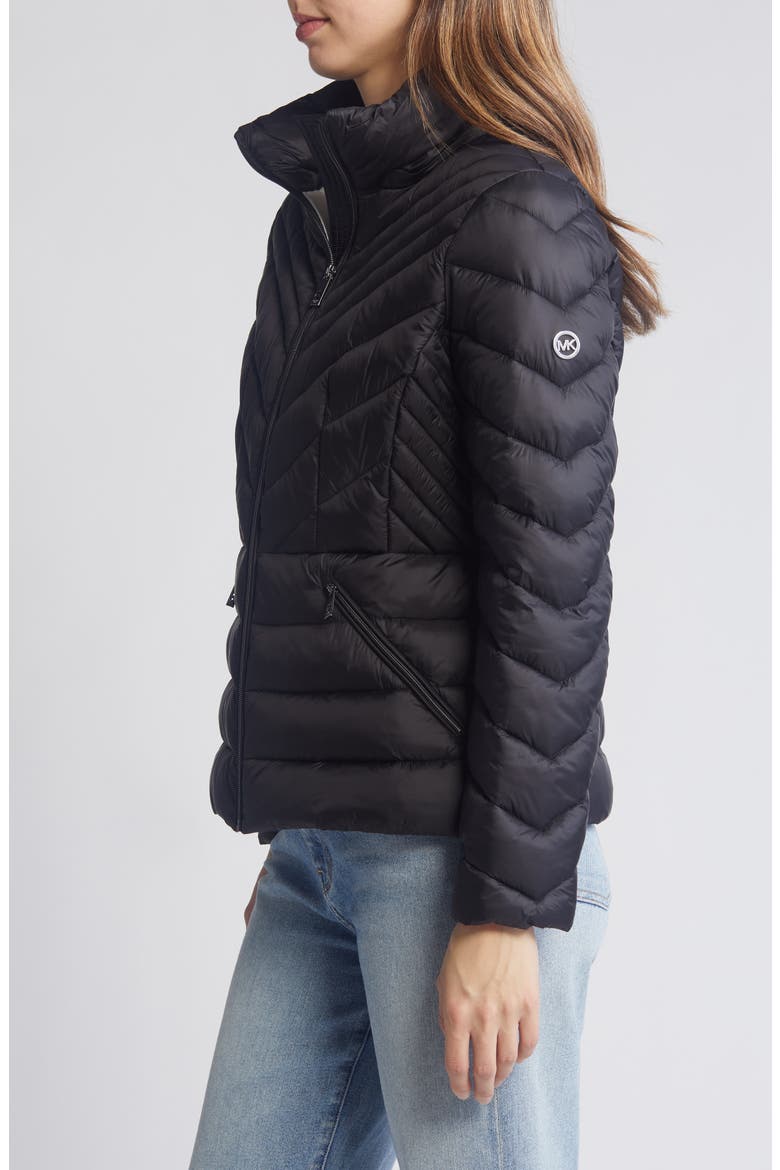 Water Repellent Hooded Packable Puffer Coat, Alternate, color, BLACK
