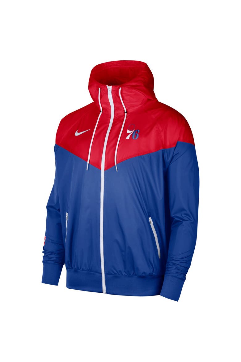 Men's Nike Red/Royal Philadelphia 76ers 75th Anniversary Courtside Windrunner Raglan Hoodie Full-Zip Jacket, Alternate, color, Red
