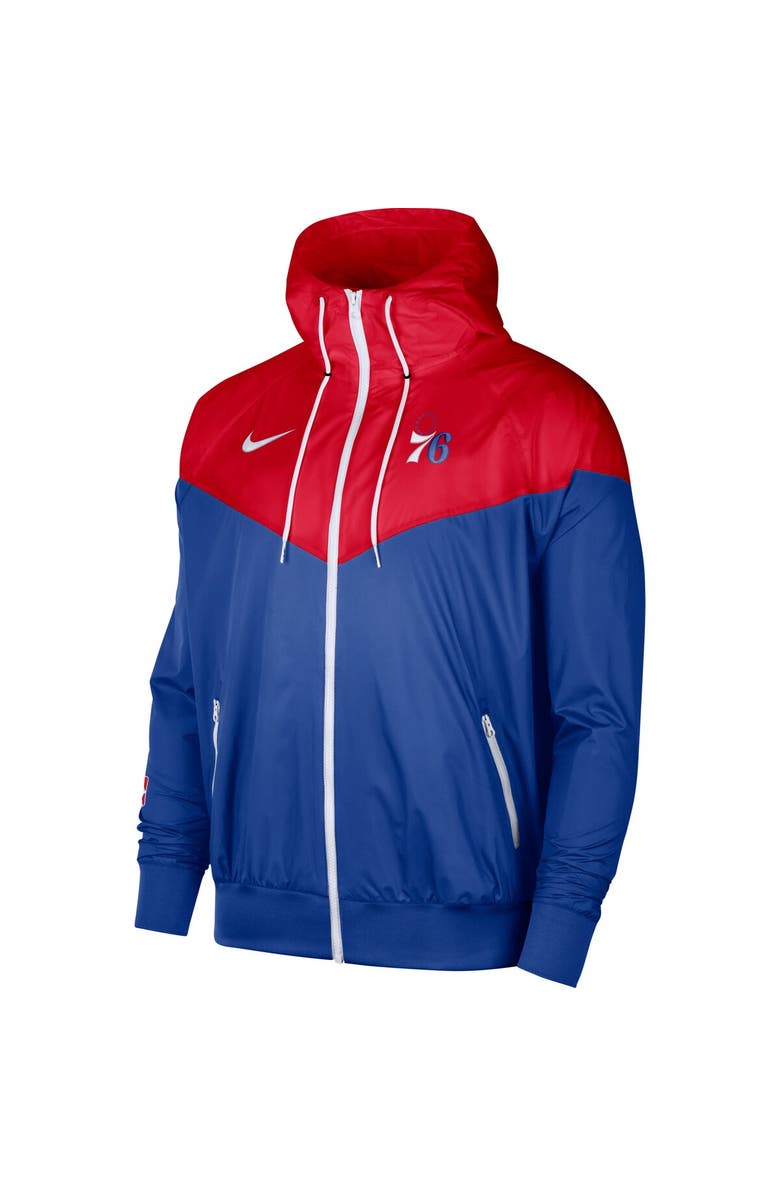 Nike Men's Nike Red/Royal Philadelphia 76ers 75th Anniversary Courtside Windrunner Raglan Hoodie Full-Zip Jacket, Alternate, color, Red